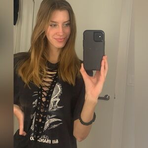 LF Vintage Black Lace-Up Graphic T-Shirt